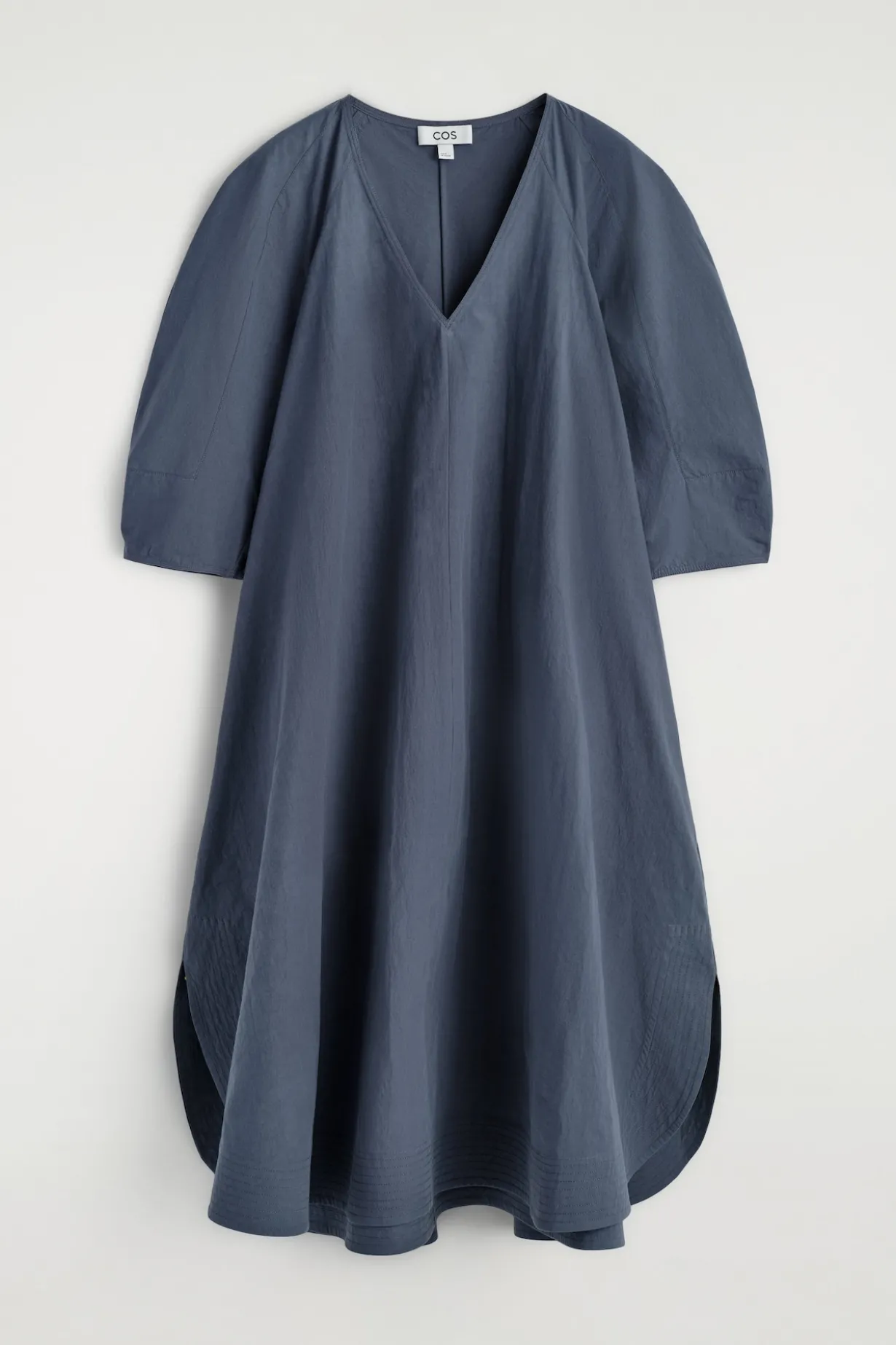 ROUNDED V-NECK COTTON MIDI DRESS