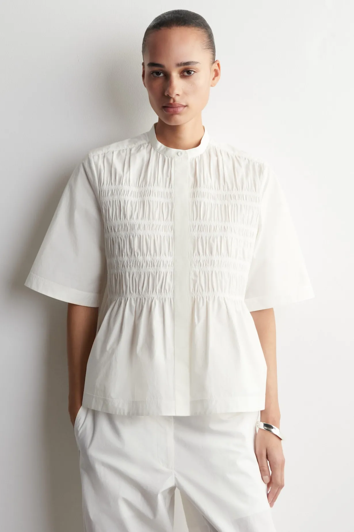RUCHED COTTON BLOUSE