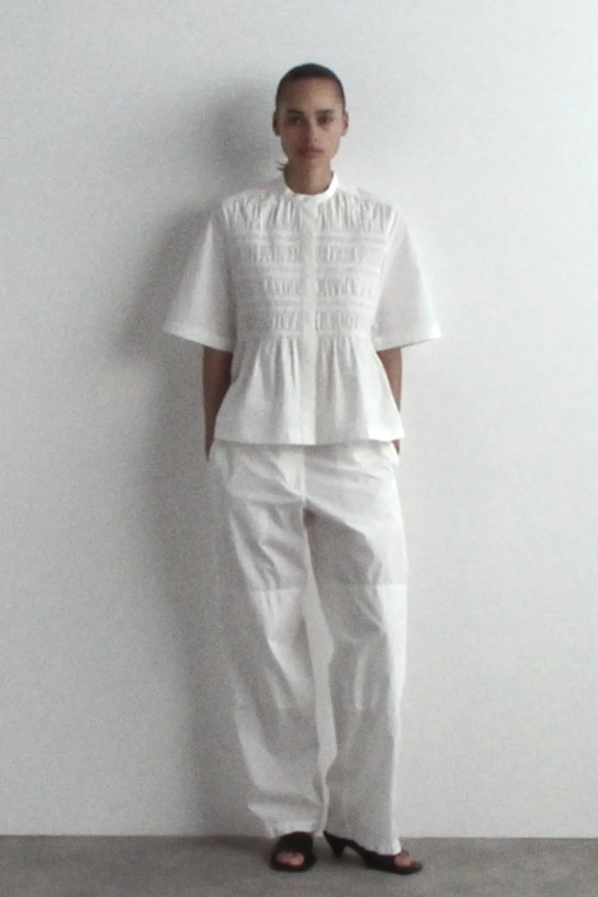 RUCHED COTTON BLOUSE