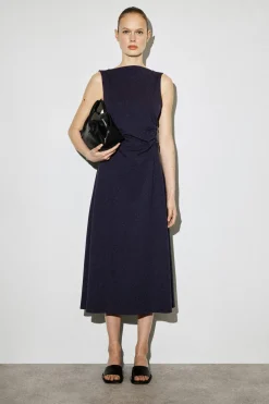 RUCHED-WAIST COTTON-JERSEY MIDI DRESS