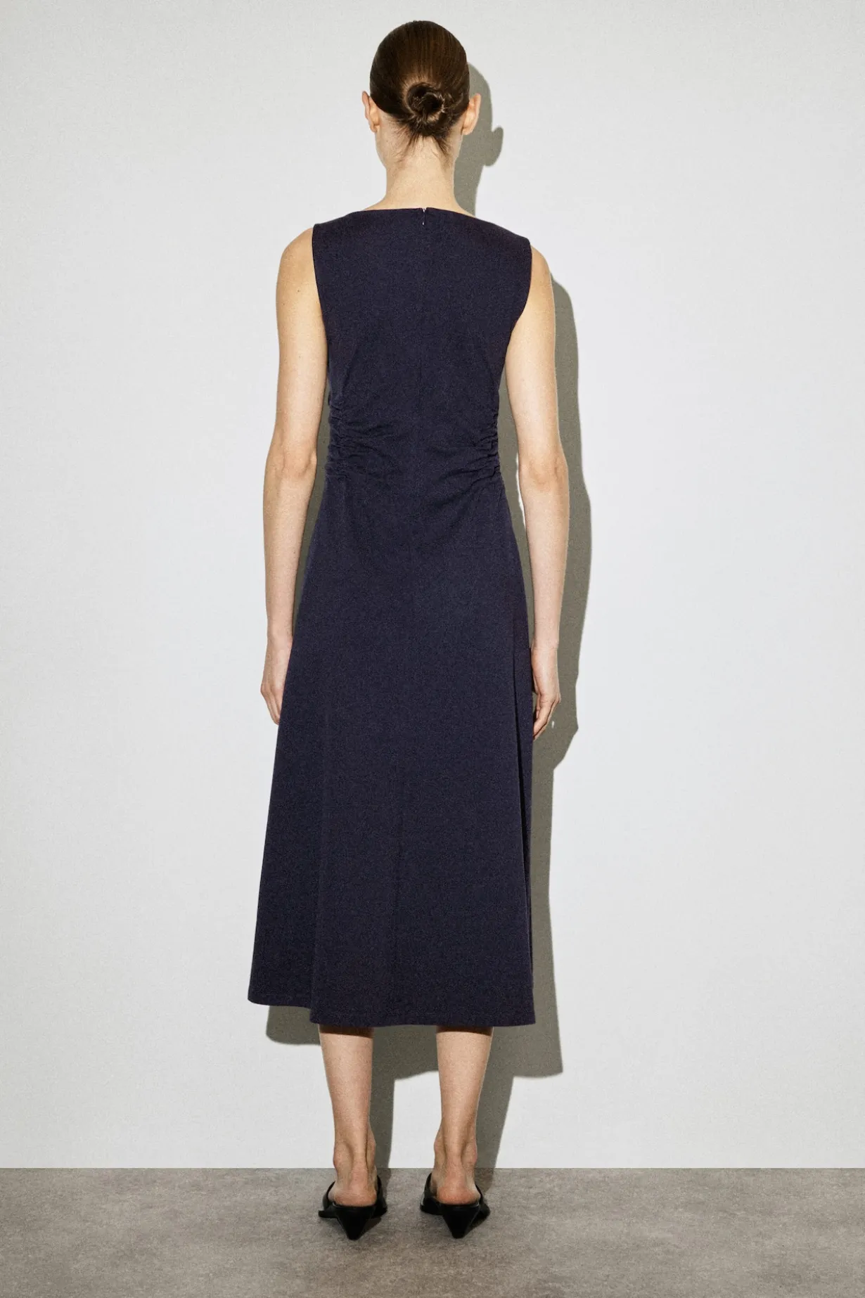 RUCHED-WAIST COTTON-JERSEY MIDI DRESS