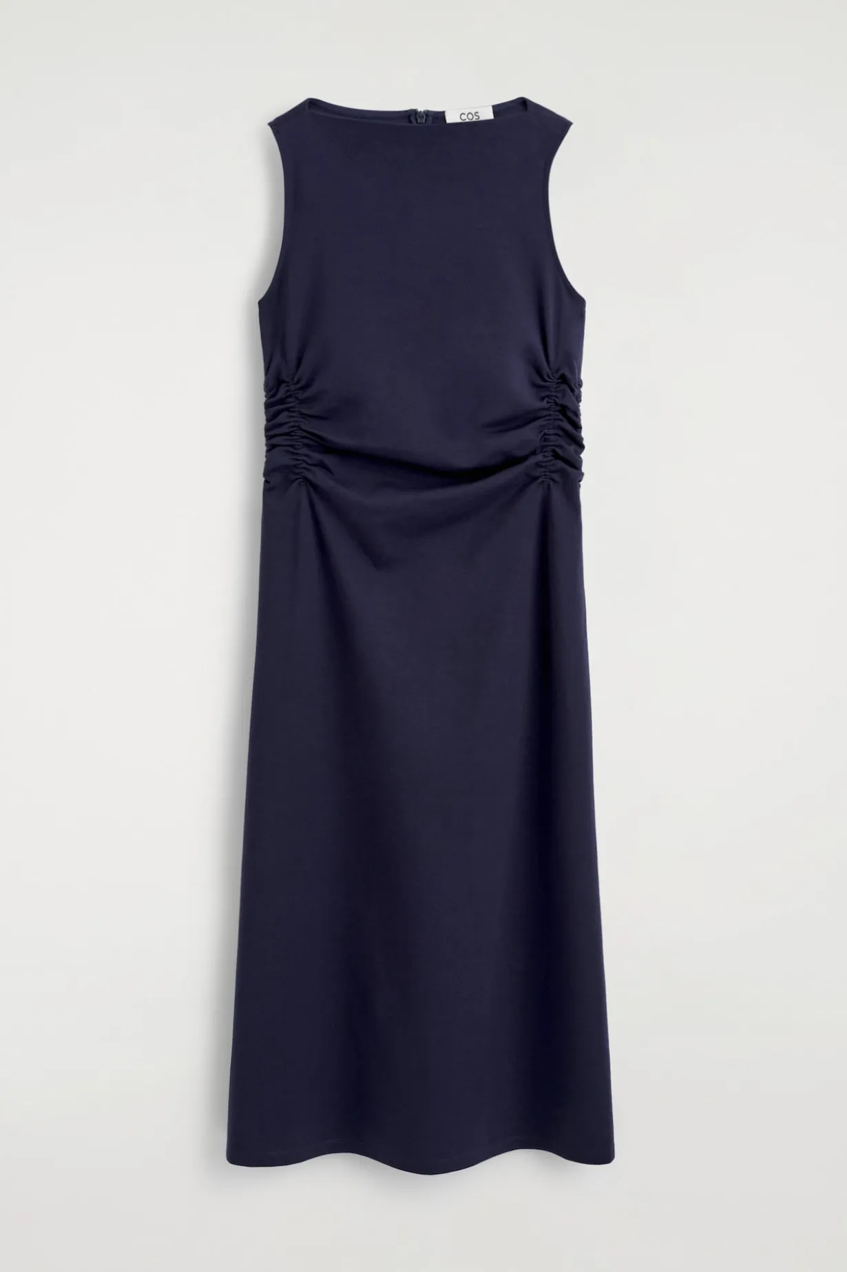 RUCHED-WAIST COTTON-JERSEY MIDI DRESS