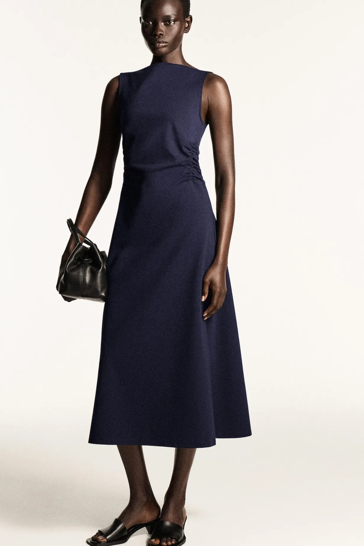 RUCHED-WAIST COTTON-JERSEY MIDI DRESS