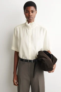 RUFFLE-COLLAR MODAL BLOUSE