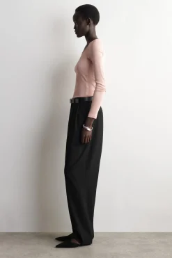 SATIN-TRIMMED COTTON JERSEY LONG-SLEEVED TOP