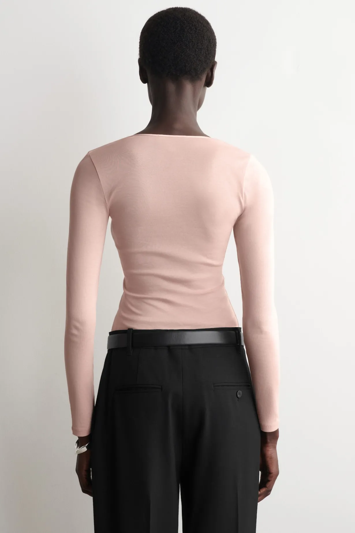 SATIN-TRIMMED COTTON JERSEY LONG-SLEEVED TOP