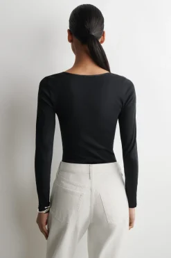 SATIN-TRIMMED COTTON JERSEY LONG-SLEEVED TOP