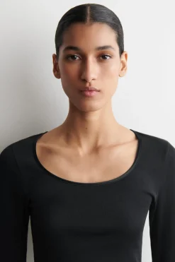 SATIN-TRIMMED COTTON JERSEY LONG-SLEEVED TOP