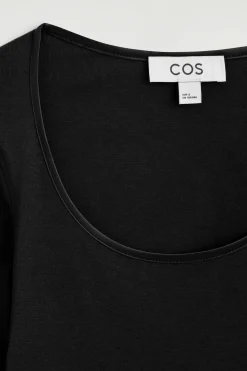 SATIN-TRIMMED COTTON JERSEY LONG-SLEEVED TOP