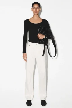 SATIN-TRIMMED COTTON JERSEY LONG-SLEEVED TOP