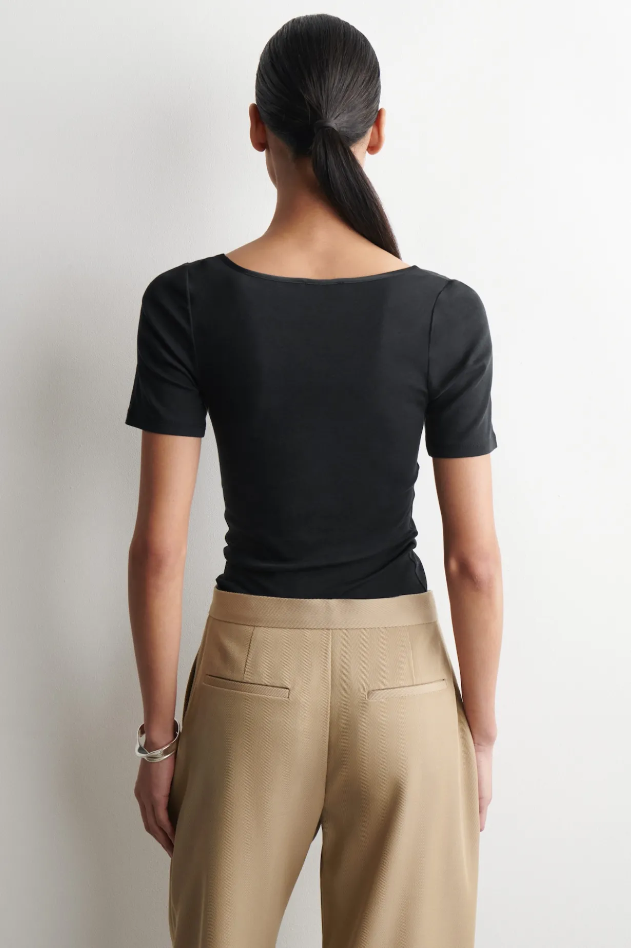 SATIN-TRIMMED COTTON-JERSEY T-SHIRT