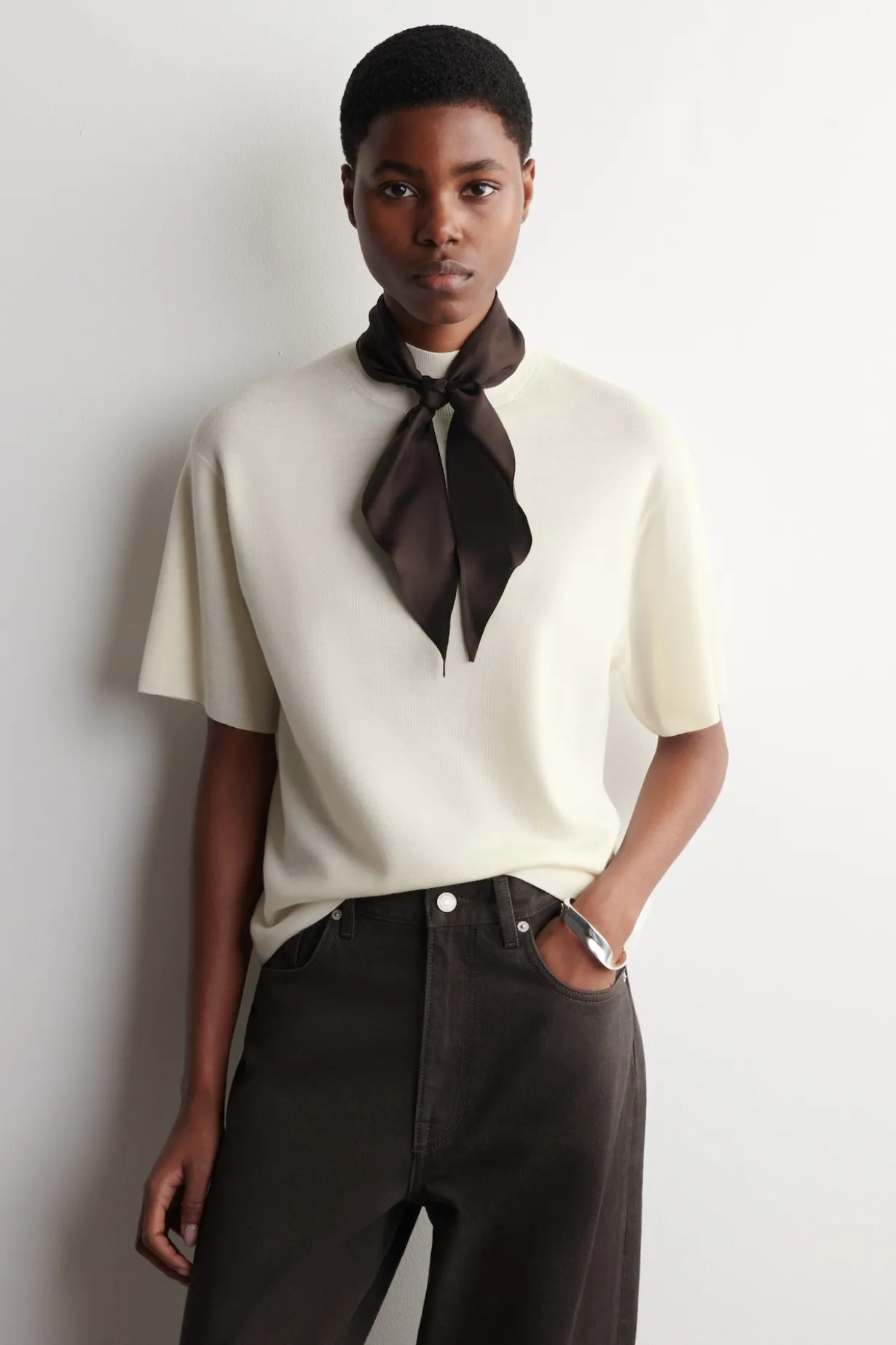SCARF-DETAIL MERINO WOOL T-SHIRT