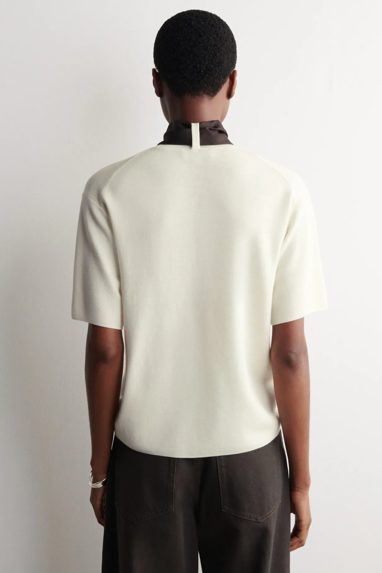 SCARF-DETAIL MERINO WOOL T-SHIRT