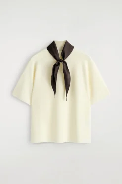 SCARF-DETAIL MERINO WOOL T-SHIRT