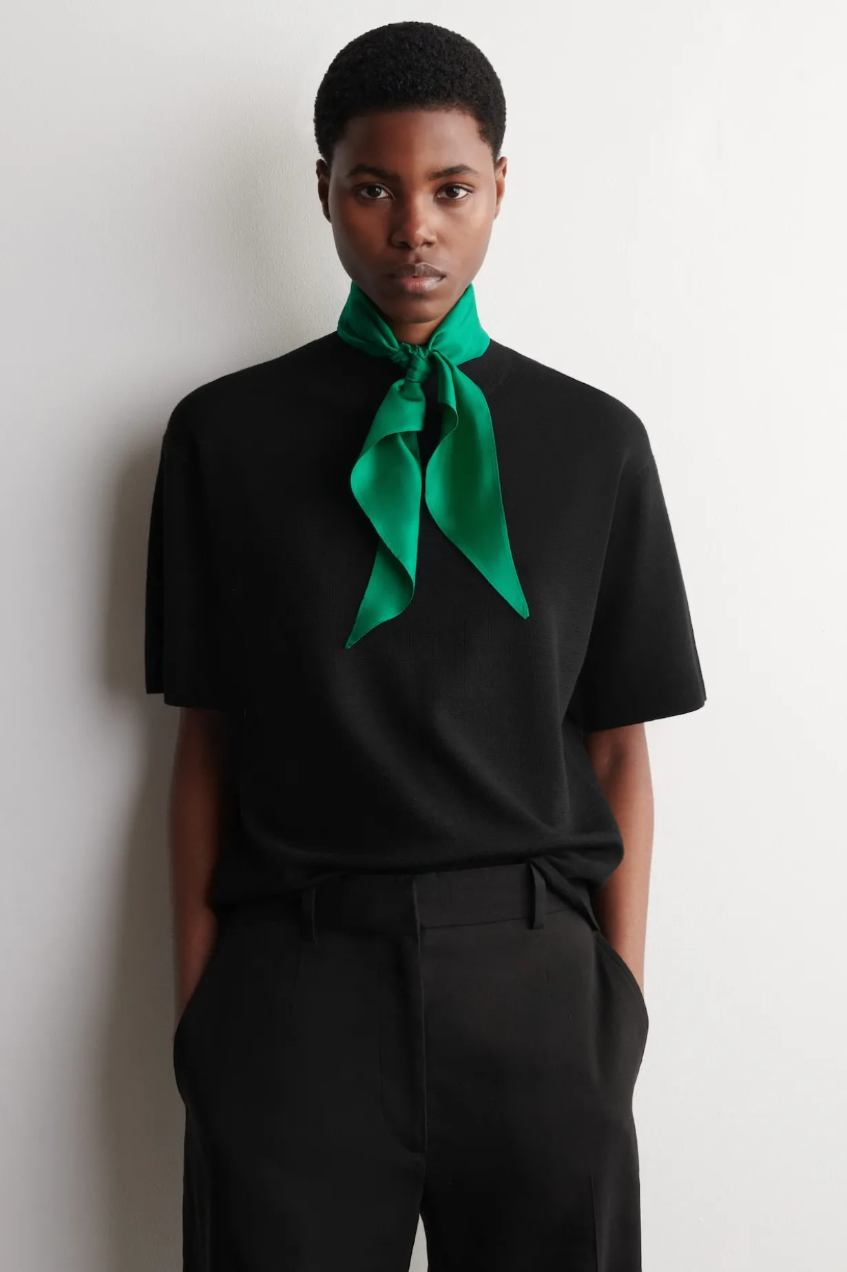 SCARF-DETAIL MERINO WOOL T-SHIRT