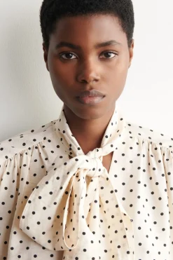 SCARF-DETAIL POLKA-DOT SHIRT