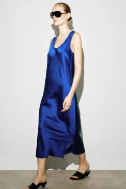 SCOOP-NECK SATIN MIDI DRESS