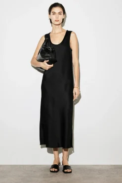 SCOOP-NECK SATIN MIDI DRESS