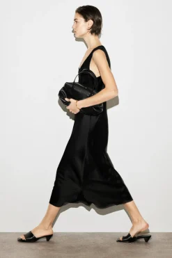 SCOOP-NECK SATIN MIDI DRESS