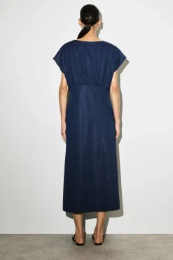 SCULPTED GATHERED JERSEY MIDI DRESS