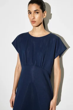 SCULPTED GATHERED JERSEY MIDI DRESS