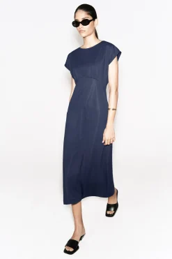 SCULPTED GATHERED JERSEY MIDI DRESS