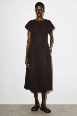 SCULPTED GATHERED JERSEY MIDI DRESS