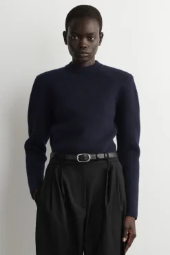 SCULPTED-SHOULDER MERINO WOOL SWEATER