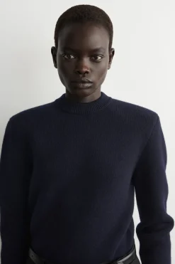 SCULPTED-SHOULDER MERINO WOOL SWEATER
