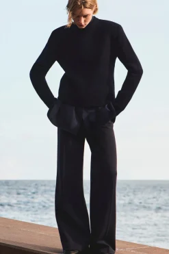 SCULPTED-SHOULDER MERINO WOOL SWEATER