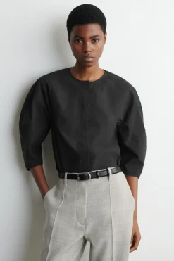 SCULPTURAL PIMA COTTON-POPLIN BLOUSE