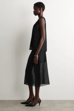 SEMI-SHEER LAYERED WOOL MIDI SKIRT