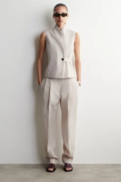 SHAWL-COLLAR BELTED LINEN VEST