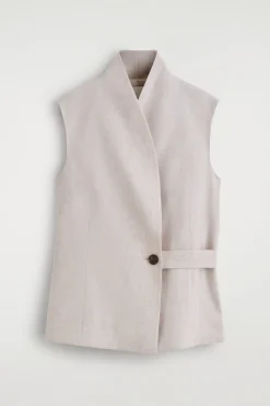 SHAWL-COLLAR BELTED LINEN VEST