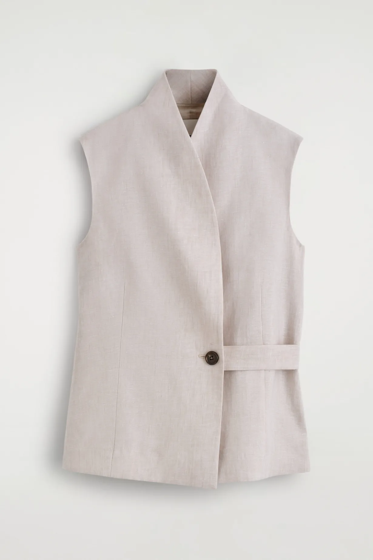 SHAWL-COLLAR BELTED LINEN VEST