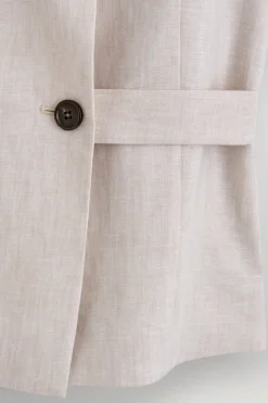 SHAWL-COLLAR BELTED LINEN VEST