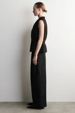 SHAWL-COLLAR BELTED LINEN-BLEND VEST