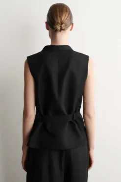 SHAWL-COLLAR BELTED LINEN-BLEND VEST