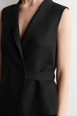 SHAWL-COLLAR BELTED LINEN-BLEND VEST