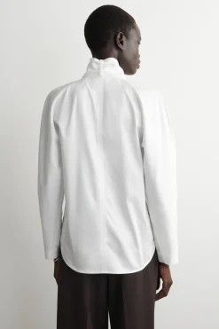 SHAWL-COLLAR COTTON BLOUSE