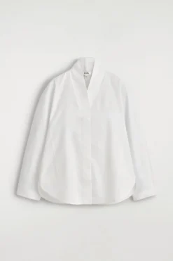 SHAWL-COLLAR COTTON BLOUSE