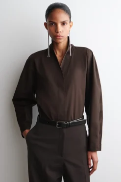 SHAWL-COLLAR COTTON BLOUSE