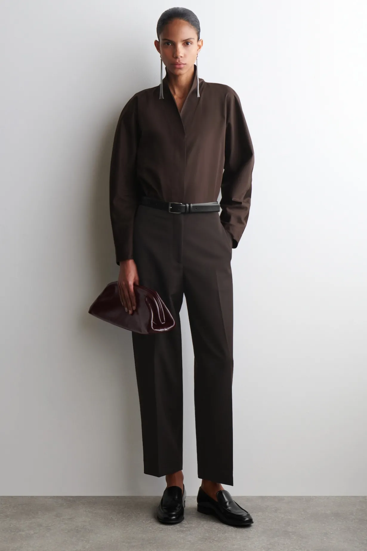 SHAWL-COLLAR COTTON BLOUSE