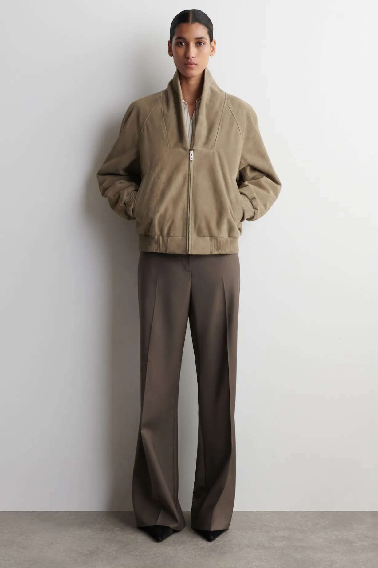 SHAWL-COLLAR SUEDE BOMBER JACKET