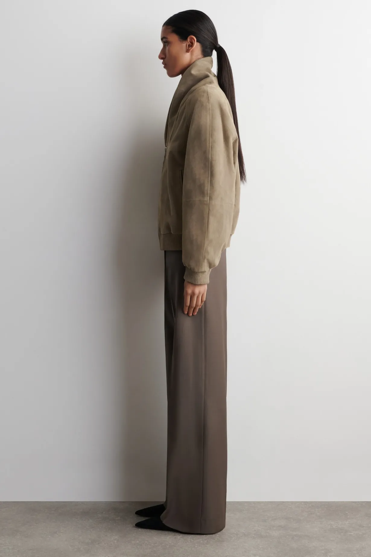SHAWL-COLLAR SUEDE BOMBER JACKET