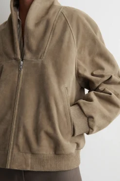 SHAWL-COLLAR SUEDE BOMBER JACKET