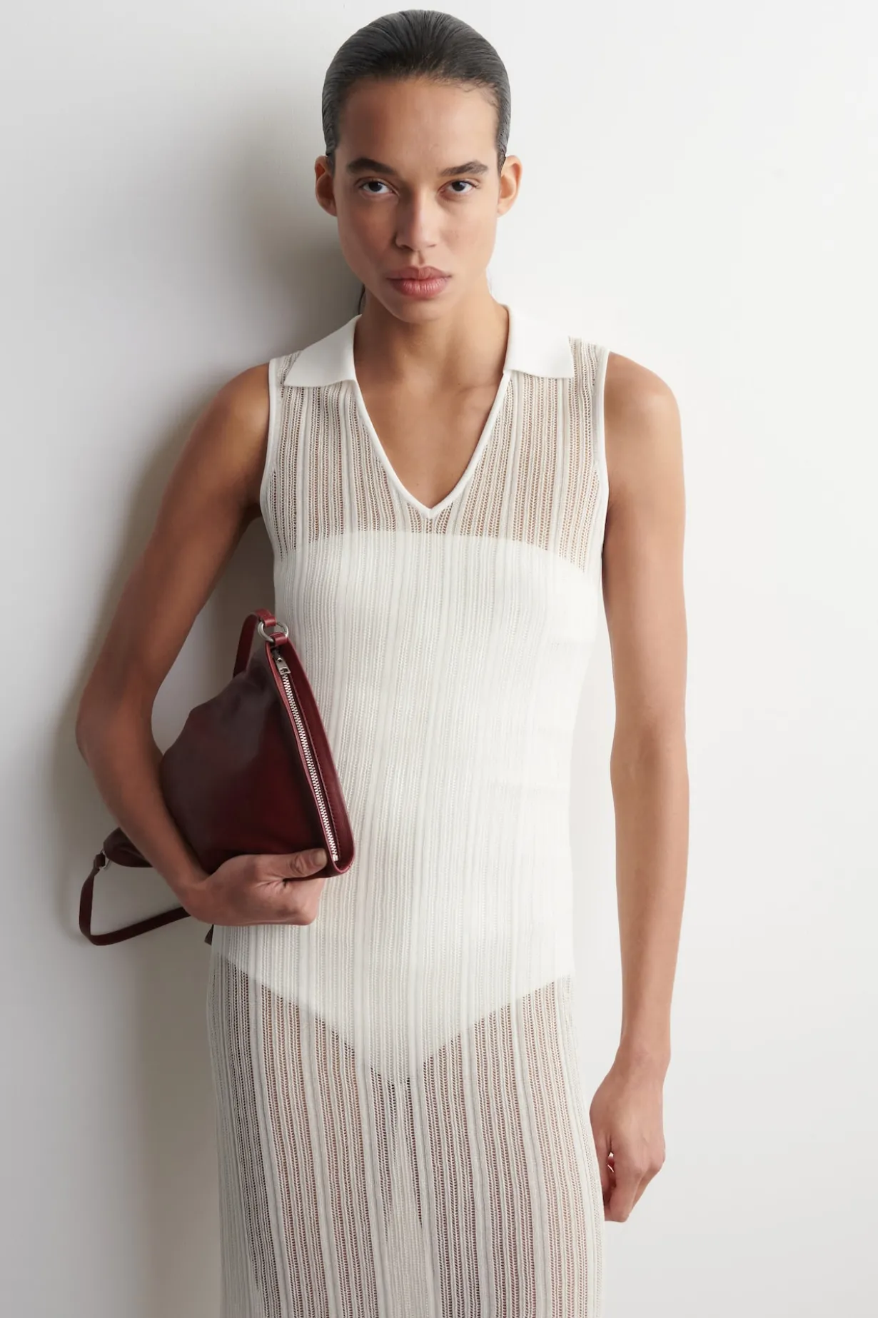SHEER LACE-KNIT DRESS
