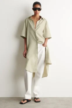 SHORT-SLEEVED LINEN SHIRT DRESS