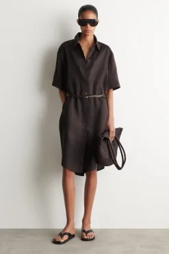 SHORT-SLEEVED LINEN SHIRT DRESS