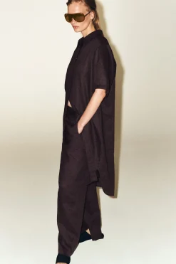 SHORT-SLEEVED LINEN SHIRT DRESS